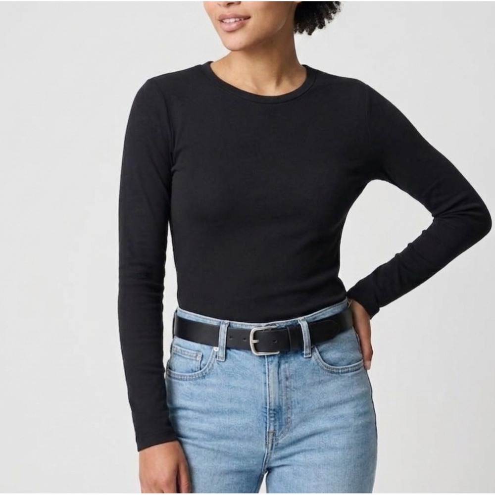 J.Crew Everyday Long Sleeve Tee Shirt Womens Size XL Black Capsule Wardrobe NWT